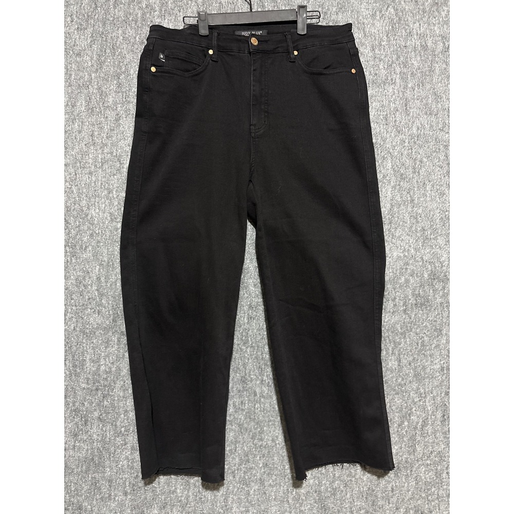 Judy Blue Black High Waisted Wide Crop Raw Hem Jeans Size 15/32
